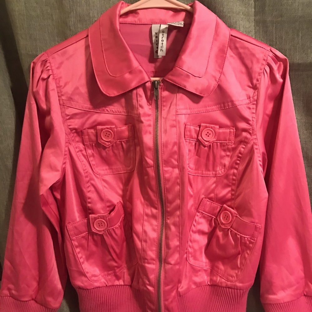 Pink bomber jacket by voice stretch